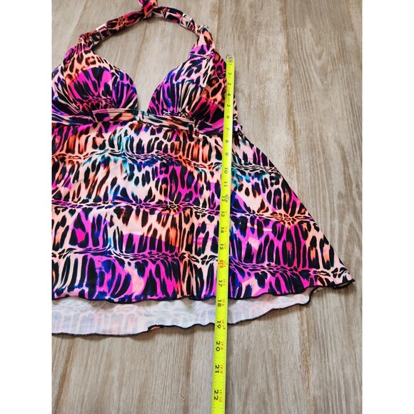 Venus Animal Print Tankini Tie Neck Open Back Bright Pink Blue Orange Sz 14 EUC - Picture 8 of 8